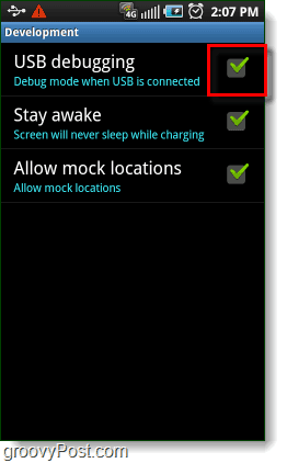 Android USB Debugging, Stay awake, and Allow mock locations