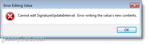 cannot create registry key value, error writing new contents